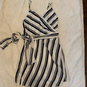 White Blue Striped Faux Wrap Dress, Size Small-Medium